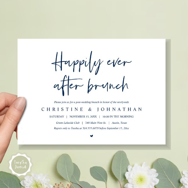 Alles Gute nach dem Brunch, nach der Hochzeitseinl Einladung (Happily ever after brunch party, post wedding invitation card, pdf, in Navy Blue)