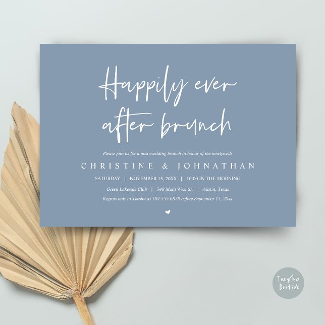Alles Gute nach dem Brunch, nach der Hochzeitseinl Einladung (Happily ever after brunch party, post wedding invitation card, pdf, in timeless dusty blue)