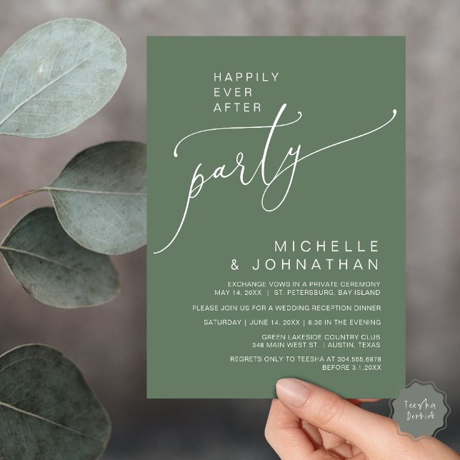 Alles Gute nach dem Empfang Abendessen und Tanzen Einladung (Happily Ever After Reception Dinner and Dancing Cash Bar, Adult only Invitation Card PDF Sage Green)