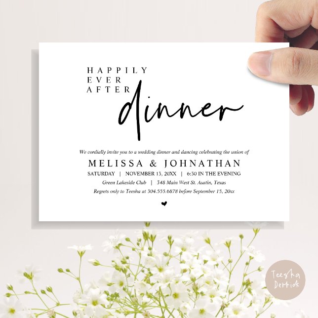Alles Gute nach Hochzeit, Abendessen und Tanzen Einladung (Happily Ever After Party, Modern Wedding Dinner Dancing Party Invitation Card, PDF, black and white)