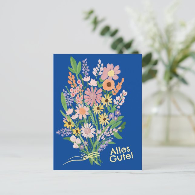 Alles Gute Wildblumen süß Gouache Glückwunsch Postkarte (Stehend Vorderseite)