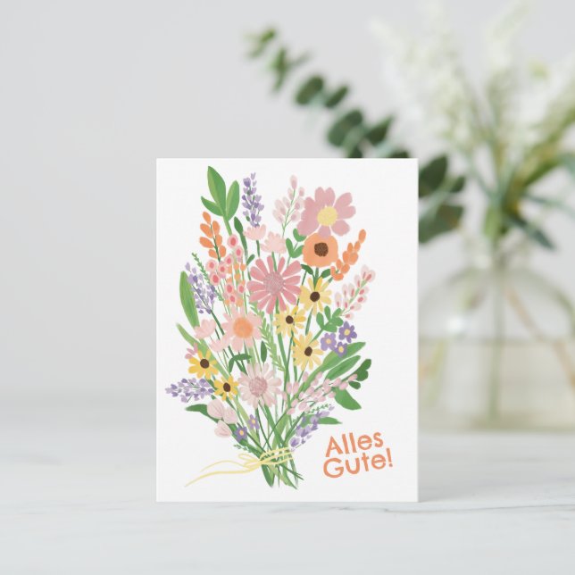 Alles Gute Wildblumen süß Gouache Glückwunsch Postkarte (Stehend Vorderseite)