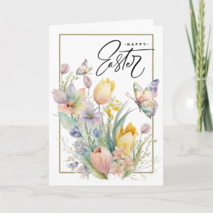 Alles Gute zu Ostern. Aquarelltüten und Schmetterl Feiertagskarte