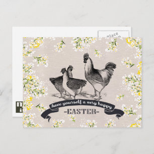 Alles Gute zu Ostern. Vintage Rooster & Hens Oster Feiertagspostkarte