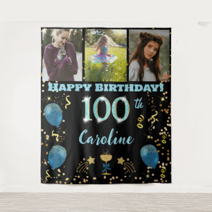 Alles Gute zum 100. Geburtstag Aquamarin Blue Glit Wandteppich