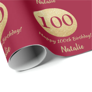 Alles Gute zum 100. Geburtstag Burgunder Red and G Geschenkpapier