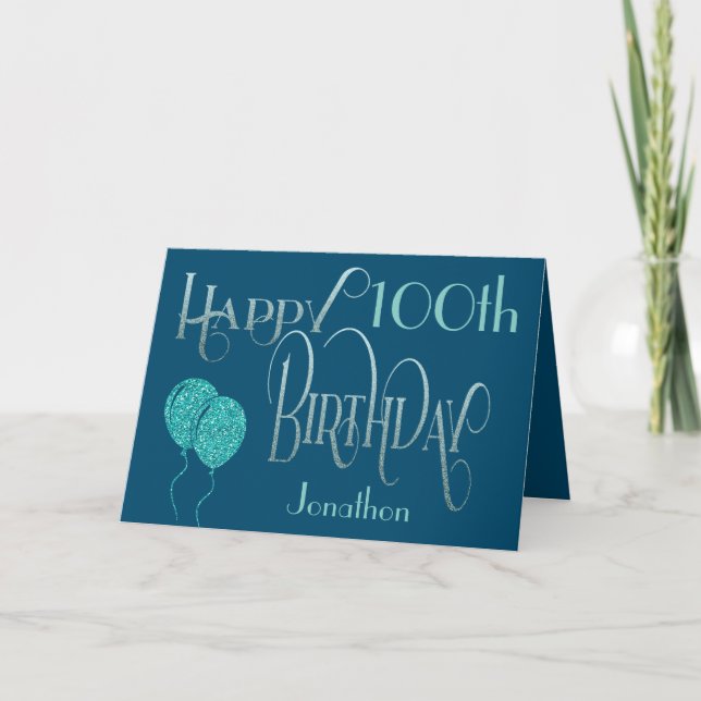 Alles Gute zum 100. Geburtstag Name Blau Karte (Vorderseite)