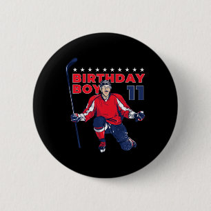Alles Gute zum 11. Geburtstag Junge Hockey Spieler Button