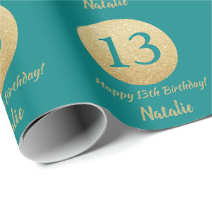Alles Gute zum 13. Geburtstag Aquamarin und Gold G Geschenkpapier
