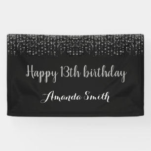 Alles Gute zum 13. Geburtstag! Black Silver Glitze Banner