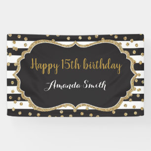 Alles Gute zum 15. Geburtstag! Gold Glitzer Confet Banner