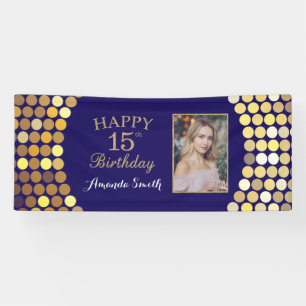 Alles Gute zum 15. Geburtstag! Navy Blue Gold Foto Banner