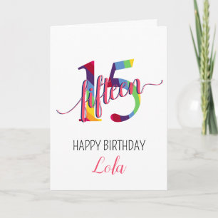 Alles Gute zum 15. Geburtstag Regenbogen Mädchen Karte