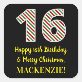 Alles Gute zum 16. Geburtstag & Frohe Weihnachten, Quadratischer Aufkleber