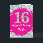 Alles Gute zum 16. Geburtstag Hot Pink und Silver  Karte<br><div class="desc">Glückliche 16. Geburtstag Hot Pink und Silver Glitzer Card mit personalisiertem Namen. Für weitere Anpassungen klicken Sie bitte auf die Schaltfläche "Anpassen" und verwenden Sie unser Designwerkzeug,  um diese Vorlage zu ändern.</div>