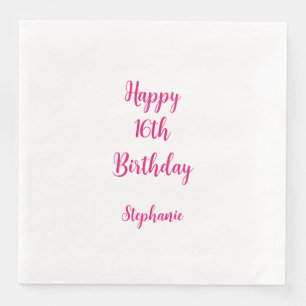 Alles Gute zum 16. Geburtstag Pink White Sechzehnt Serviette
