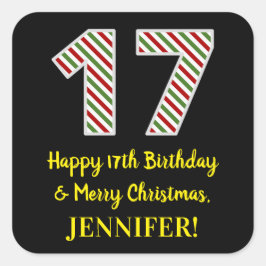 Alles Gute zum 17. Geburtstag & Frohe Weihnachten, Quadratischer Aufkleber