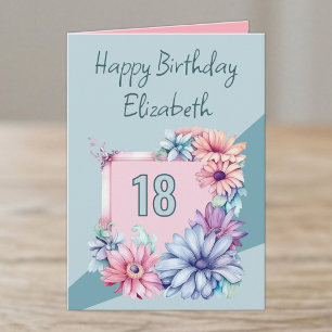Alles Gute zum 18. Geburtstag Name floral rosa Karte