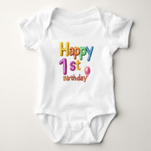Alles Gute zum 1. Geburtstag – Ballon-Text-Feier  Baby Strampler