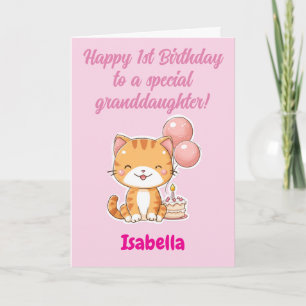 Alles Gute zum 1. Geburtstag Enkelin, Süße Katze Karte