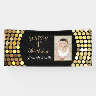 Alles Gute zum 1. Geburtstag! Gold Glitzer Foto Banner