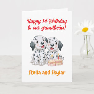Alles Gute zum 1. Geburtstag Grandtwins, Welpen Karte