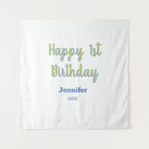 Alles Gute zum 1. Geburtstag Kinder Baby grün blau Wandteppich