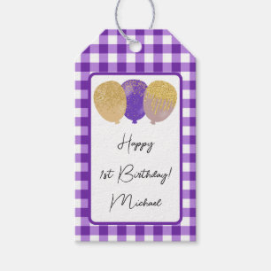 Alles Gute zum 1. Geburtstag & Lila Gingham & Luft Geschenkanhänger