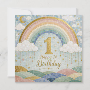 Alles Gute zum 1. Geburtstag Mosaik-Regenbogen-Wol Karte