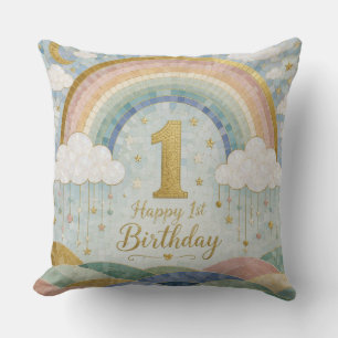 Alles Gute zum 1. Geburtstag Mosaik-Regenbogen-Wol Kissen