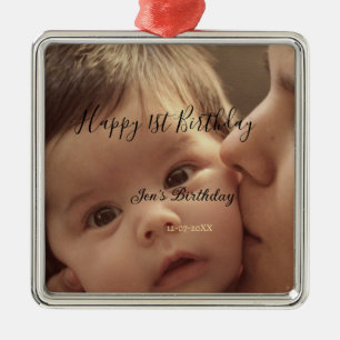 Alles Gute zum 1. Geburtstag Name Foto Datum stilv Ornament Aus Metall