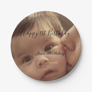 Alles Gute zum 1. Geburtstag Name Foto Datum stilv Pappteller