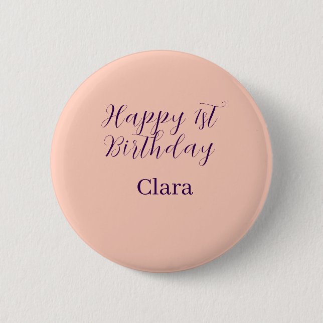 Alles Gute zum 1. Geburtstag orange lila Boho Retr Button (Vorderseite)