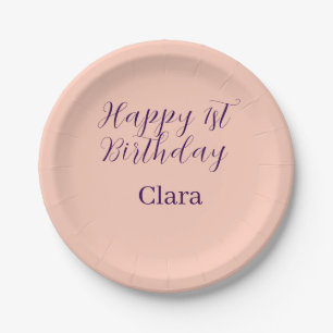 Alles Gute zum 1. Geburtstag orange lila Boho Retr Pappteller