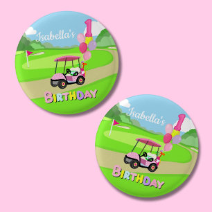 Alles Gute zum 1. Geburtstag Polka Dot Pink Girly  Button
