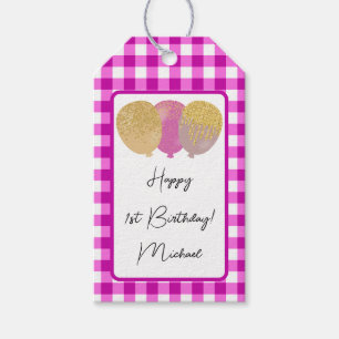 Alles Gute zum 1. Geburtstag & Rosa Gingham & Luft Geschenkanhänger