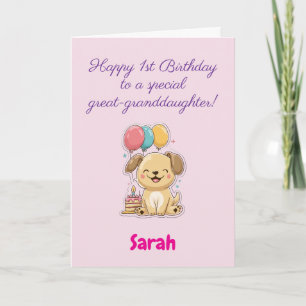 Alles Gute zum 1. Geburtstag Ur-Enkelin, Welpe Karte