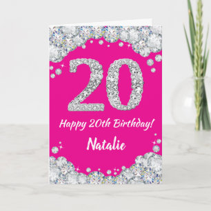 Alles Gute zum 20. Geburtstag Hot Pink und Silver Karte