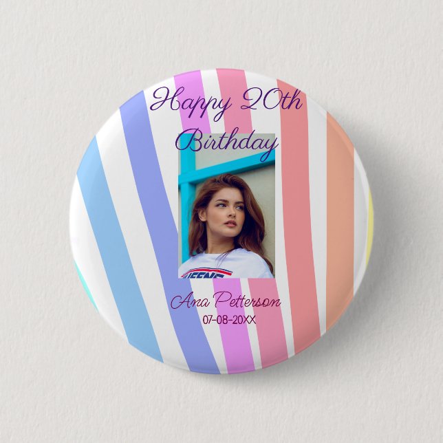 Alles Gute zum 20. Geburtstag Regenbogen rustikale Button (Vorderseite)