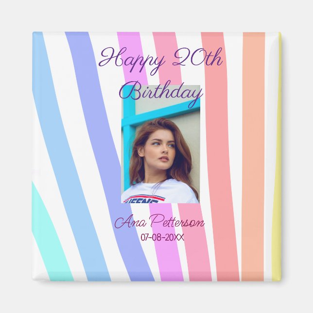 Alles Gute zum 20. Geburtstag Regenbogen rustikale Magnet (Vorne)