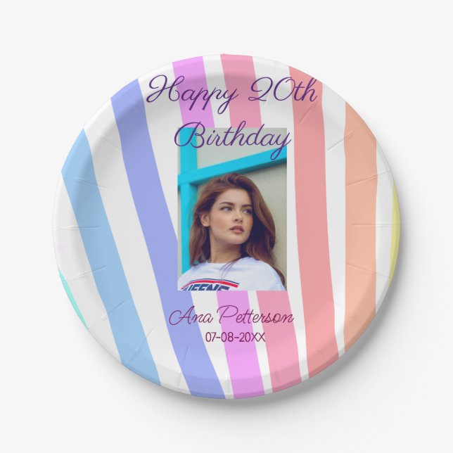 Alles Gute zum 20. Geburtstag Regenbogen rustikale Pappteller (Vorderseite)