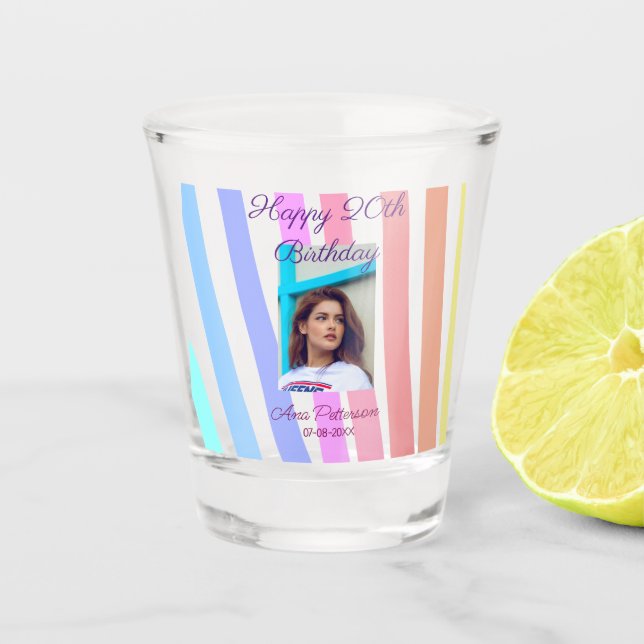 Alles Gute zum 20. Geburtstag Regenbogen rustikale Schnapsglas (Vorderseite)