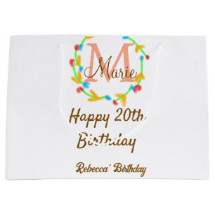 Alles Gute zum 20. Geburtstag roter Monogrammkranz Große Geschenktüte