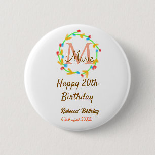 Alles Gute zum 20. Geburtstag roter Namensmonogram Button