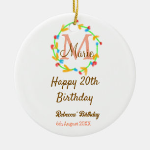 Alles Gute zum 20. Geburtstag roter Namensmonogram Keramik Ornament