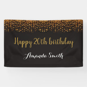 Alles Gute zum 20. Geburtstag! Schwarz-Gold-Glitze Banner