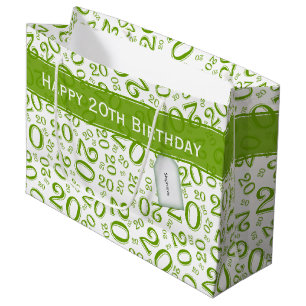 Alles Gute zum 20. Geburtstag Zahlenmuster Grün/We Große Geschenktüte