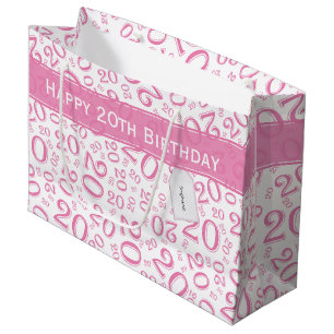 Alles Gute zum 20. Geburtstag Zahlenmuster Rosa un Große Geschenktüte