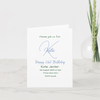 Alles Gute zum 21. Geburtstag blau monogramm moder Einladung
