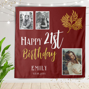 Alles Gute zum 21. Geburtstag Gold Laub 3 Foto Hin Wandteppich